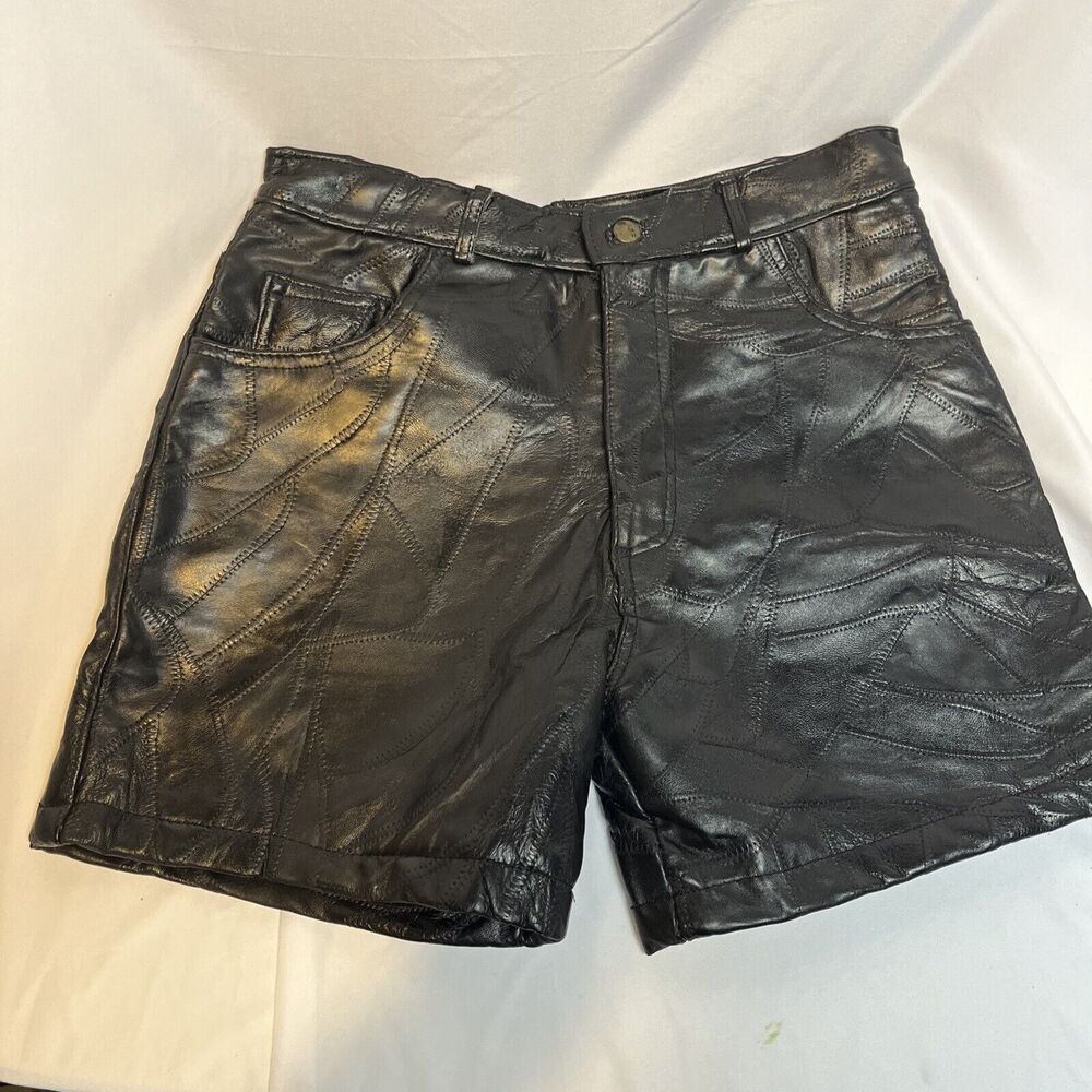 Black Leather Shorts Size 12 Giovanni Navarre Vintage 2002 Italian Stone NOS NWT
